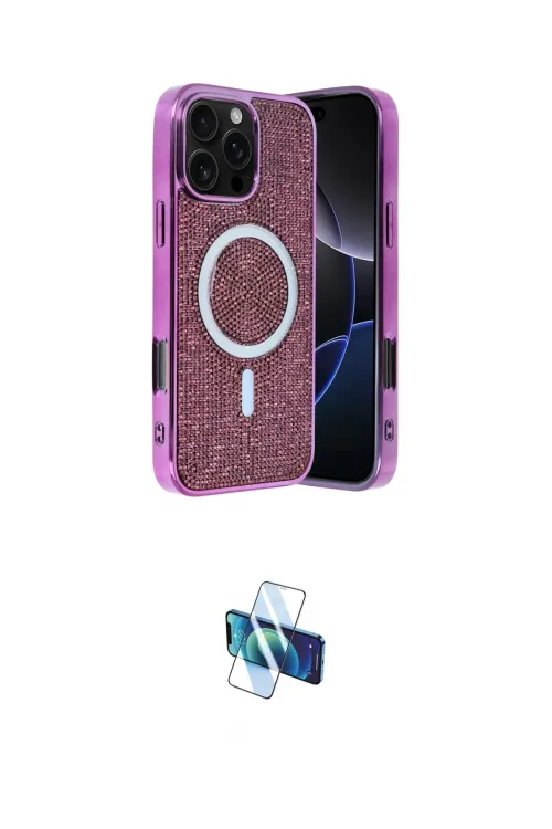 ieg™ iPhone 16 Pro Kılıf Eksen Çizgi - Siyah 3D Antistatik Seramik Nano Ekran Koruyucu