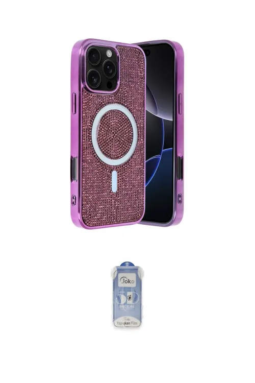 ieg™ iPhone 16 Pro Kılıf Eksen Çizgi - Siyah Joko Magic 5D Cam