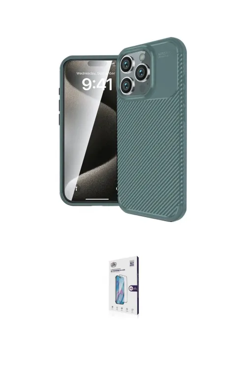 ieg™ iPhone 16 Pro Kılıf Eksen Form Prime - Siyah Bilvis 0.18mm Plus Cam Ekran Koruyucu