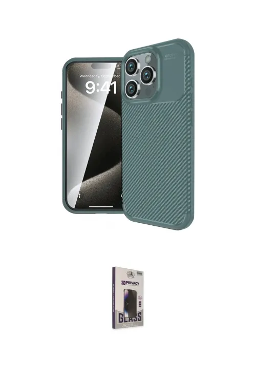 ieg™ iPhone 16 Pro Kılıf Eksen Form Prime - Siyah Bilvis Hayalet Cam Ekran Koruyucu