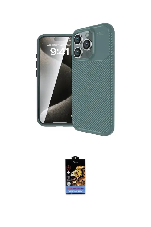ieg™ iPhone 16 Pro Kılıf Eksen Form Prime - Siyah Buffer Hayalet Cam Ekran Koruyucu