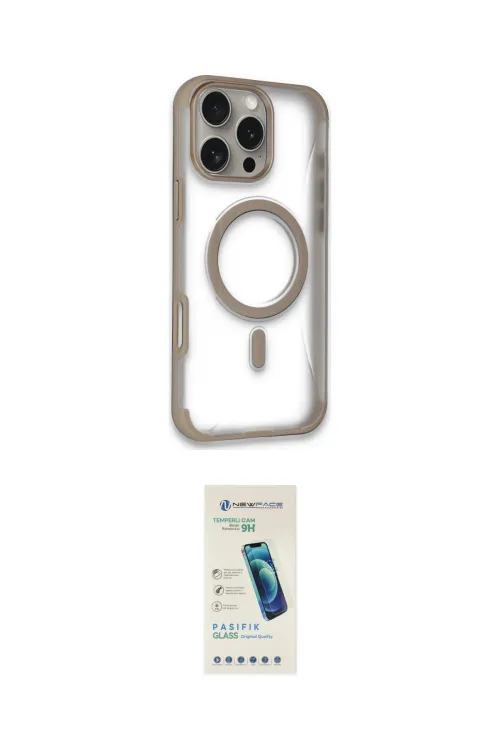 ieg™ iPhone 16 Pro Kılıf Eksen Klasik Koleksiyonu - Şeffaf Pasifik Cam Ekran Koruyucu