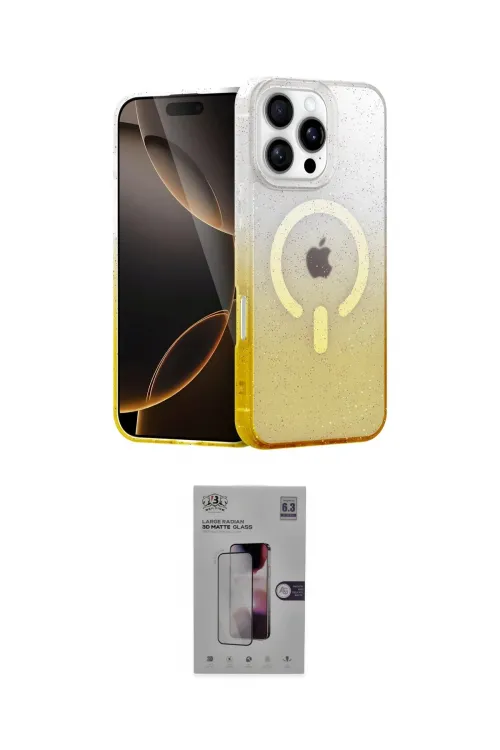 ieg™ iPhone 16 Pro Kılıf Eksen Minimal Özel Seri - Siyah Bilvis 3D Mat Cam Ekran Koruyucu