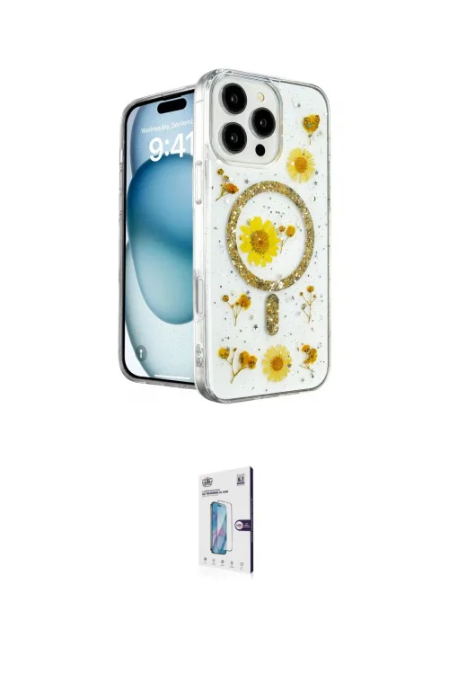 ieg™ iPhone 16 Pro Kılıf Kozmos Doku - Siyah Bilvis 0.18mm Plus Cam Ekran Koruyucu