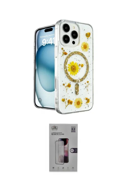 ieg™ iPhone 16 Pro Kılıf Kozmos Doku - Siyah Bilvis 3D Mat Cam Ekran Koruyucu