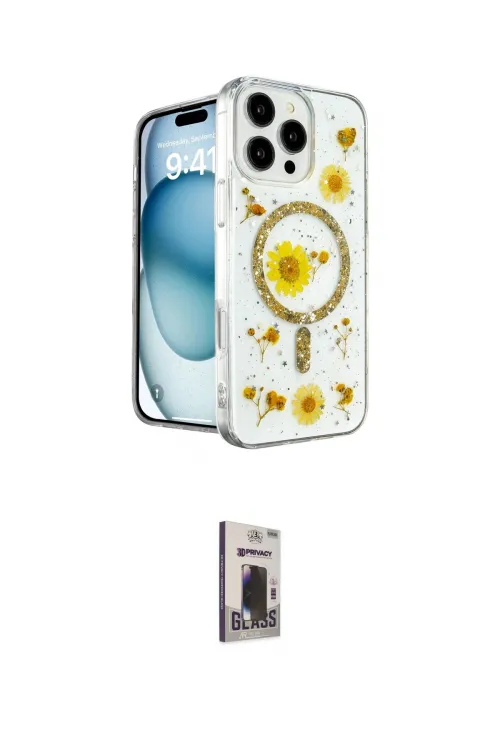 ieg™ iPhone 16 Pro Kılıf Kozmos Doku - Siyah Bilvis Hayalet Cam Ekran Koruyucu