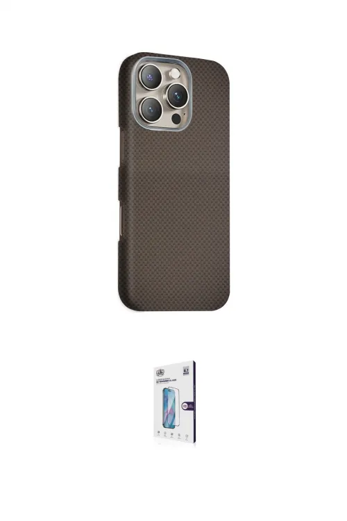 ieg™ iPhone 16 Pro Kılıf Kozmos Klasik Prime - Siyah Bilvis 0.18mm Plus Cam Ekran Koruyucu