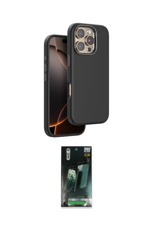 ieg™ iPhone 16 Pro Kılıf Kutup Modern - Siyah 360 Mat Full Body Arka Koruyucu