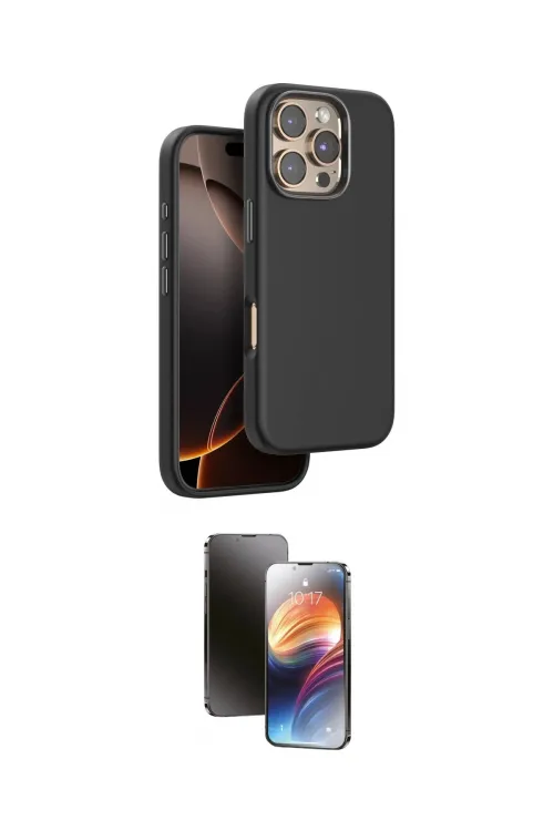 ieg™ iPhone 16 Pro Kılıf Kutup Modern - Siyah 3D Antistatik Mat Seramik Nano Ekran Koruyucu