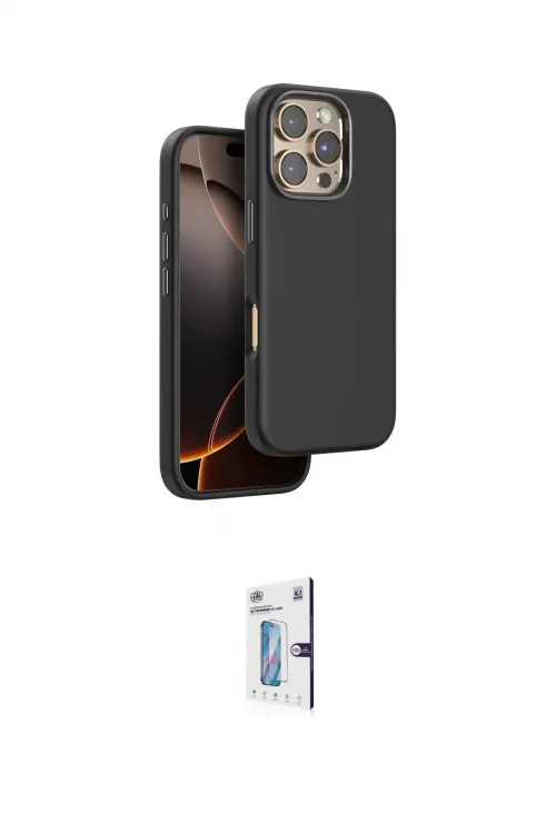 ieg™ iPhone 16 Pro Kılıf Kutup Modern - Siyah Bilvis 0.18mm Plus Cam Ekran Koruyucu