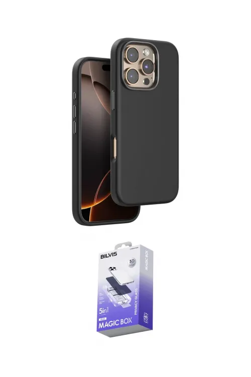 ieg™ iPhone 16 Pro Kılıf Kutup Modern - Siyah Bilvis 5in1 5D Magic Hayalet Cam Ekran Koruyucu