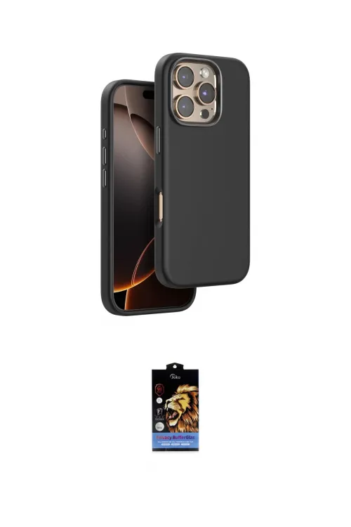 ieg™ iPhone 16 Pro Kılıf Kutup Modern - Siyah Buffer Hayalet Cam Ekran Koruyucu