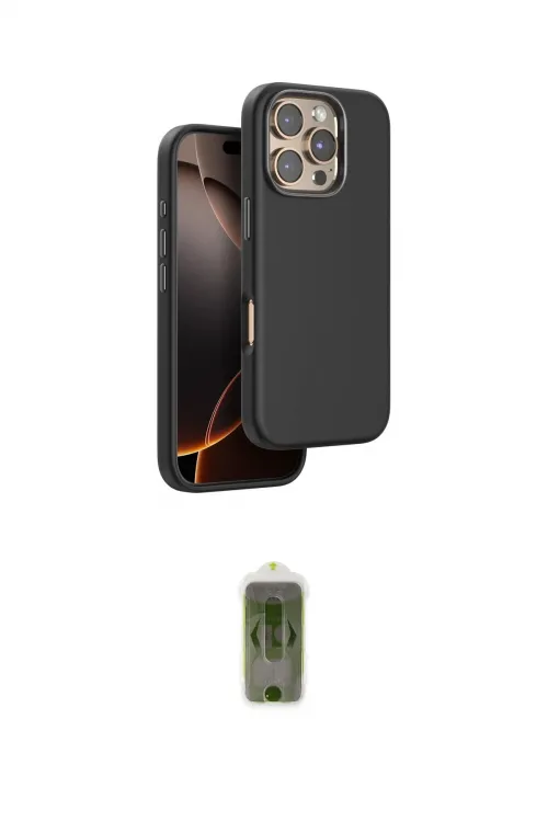 ieg™ iPhone 16 Pro Kılıf Kutup Modern - Siyah Joko Magic 5D Hayalet Cam