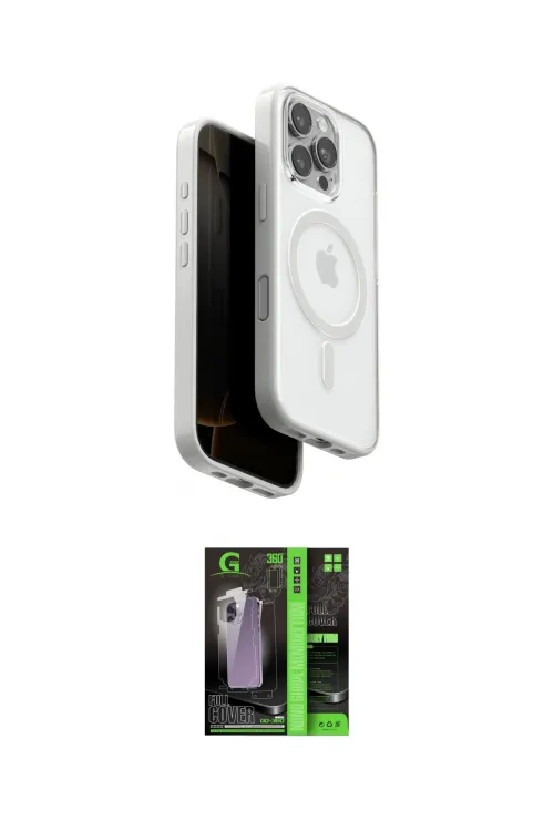 ieg™ iPhone 16 Pro Kılıf Pusula Form Serisi - Şeffaf 360 Full Body Arka Koruyucu