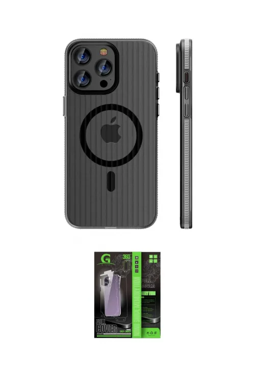 ieg™ iPhone 16 Pro Kılıf Pusula Minimal Koleksiyonu - Şeffaf 360 Full Body Arka Koruyucu