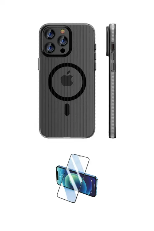 ieg™ iPhone 16 Pro Kılıf Pusula Minimal Koleksiyonu - Siyah 3D Antistatik Cam Ekran Koruyucu