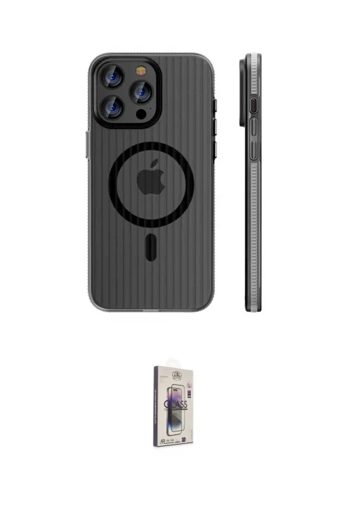 ieg™ iPhone 16 Pro Kılıf Pusula Minimal Koleksiyonu - Siyah Bilvis 3D Cam Ekran Koruyucu