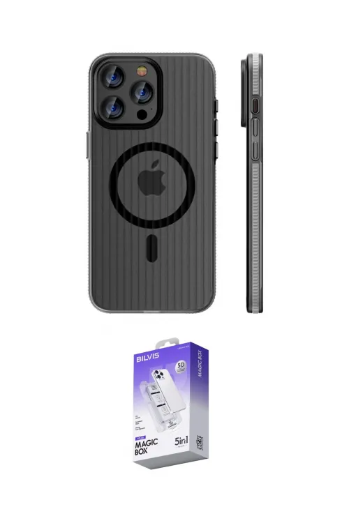 ieg™ iPhone 16 Pro Kılıf Pusula Minimal Koleksiyonu - Siyah Bilvis 5in1 3D Magic Cam Ekran Koruyucu