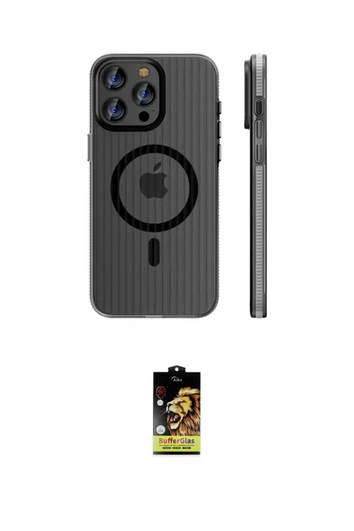 ieg™ iPhone 16 Pro Kılıf Pusula Minimal Koleksiyonu - Siyah Buffer Cam Ekran Koruyucu