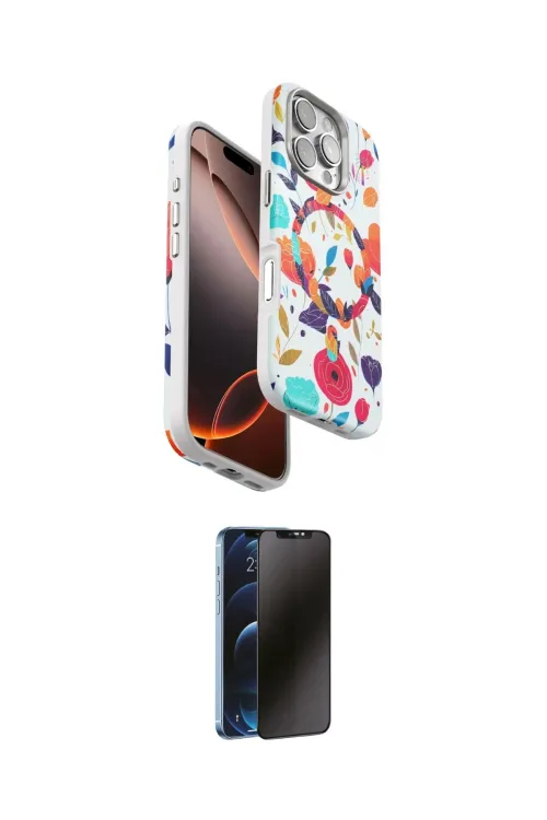 ieg™ iPhone 16 Pro Kılıf Siluet Doku - Siyah 3D Antistatik Hayalet Cam Ekran Koruyucu