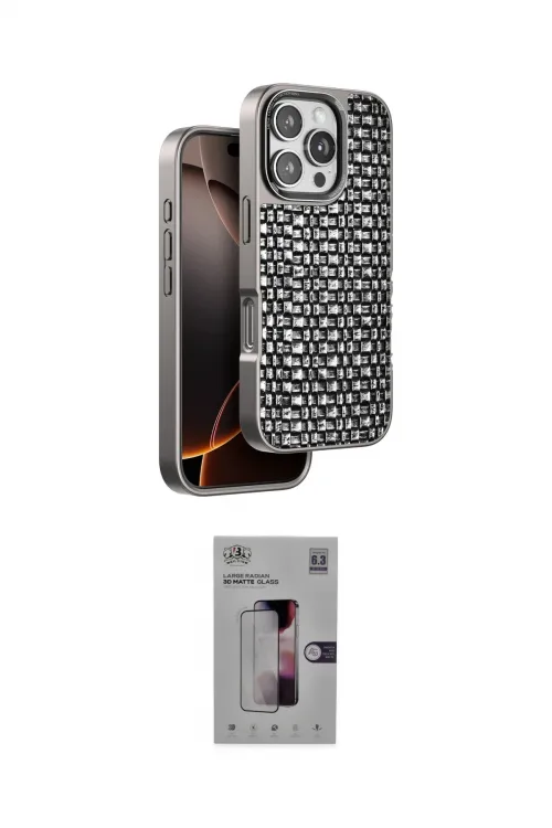 ieg™ iPhone 16 Pro Kılıf Siluet Form Serisi - Siyah Bilvis 3D Mat Cam Ekran Koruyucu