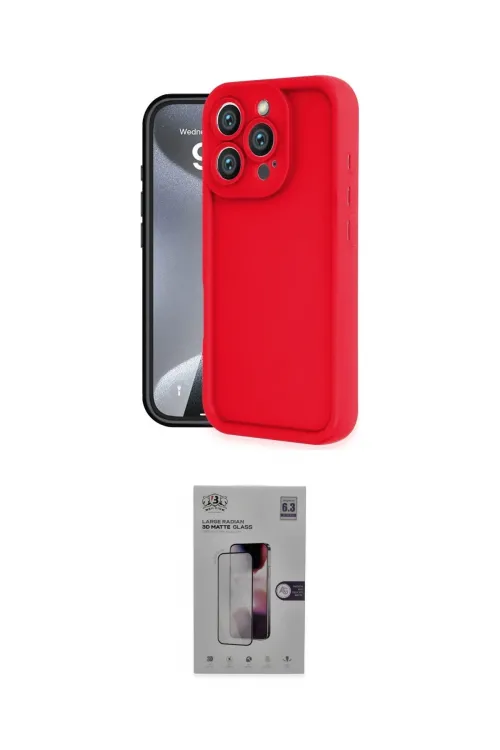 ieg™ iPhone 16 Pro Kılıf Yankı Yansıma Özel Seri - Siyah Bilvis 3D Mat Cam Ekran Koruyucu