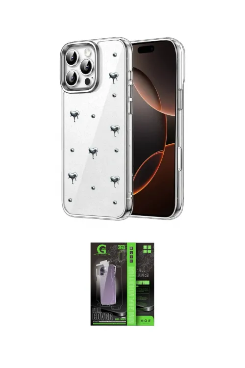 ieg™ iPhone 16 Pro Kılıf Yörünge Form - Şeffaf 360 Full Body Arka Koruyucu