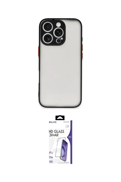 ieg™ iPhone 16 Pro Max Kılıf Ahenk Çizgi Serisi - Siyah Bilvis 3X AR HD Cam Ekran Koruyucu