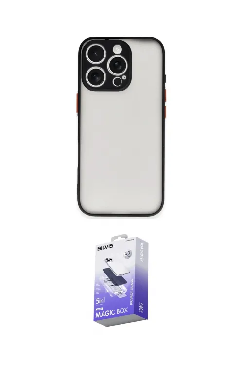 ieg™ iPhone 16 Pro Max Kılıf Ahenk Çizgi Serisi - Siyah Bilvis 5in1 5D Magic Hayalet Cam Ekran Koruyucu