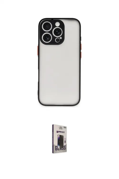 ieg™ iPhone 16 Pro Max Kılıf Ahenk Çizgi Serisi - Siyah Bilvis Hayalet Cam Ekran Koruyucu