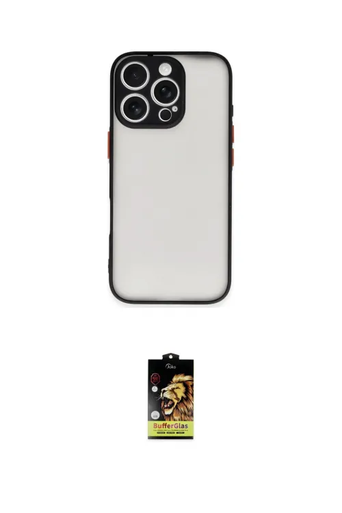 ieg™ iPhone 16 Pro Max Kılıf Ahenk Çizgi Serisi - Siyah Buffer Cam Ekran Koruyucu
