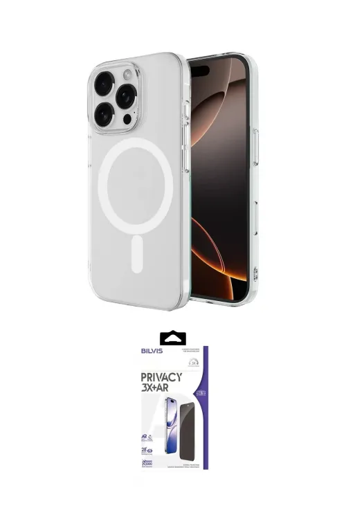 ieg™ iPhone 16 Pro Max Kılıf Ahenk Yansıma Prime - Siyah Bilvis 3X AR Hayalet Cam Ekran Koruyucu