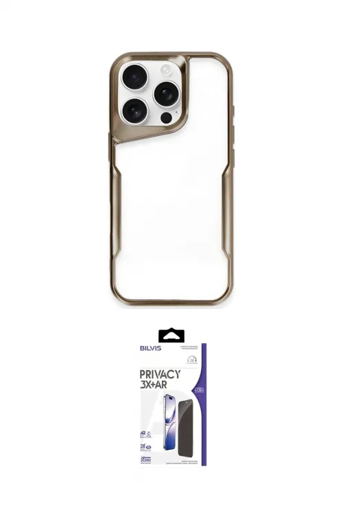 ieg™ iPhone 16 Pro Max Kılıf Akış Çizgi Koleksiyonu - Siyah Bilvis 3X AR Hayalet Cam Ekran Koruyucu