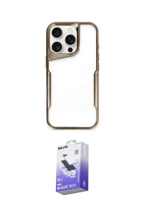 ieg™ iPhone 16 Pro Max Kılıf Akış Çizgi Koleksiyonu - Siyah Bilvis 5in1 5D Magic Hayalet Cam Ekran Koruyucu