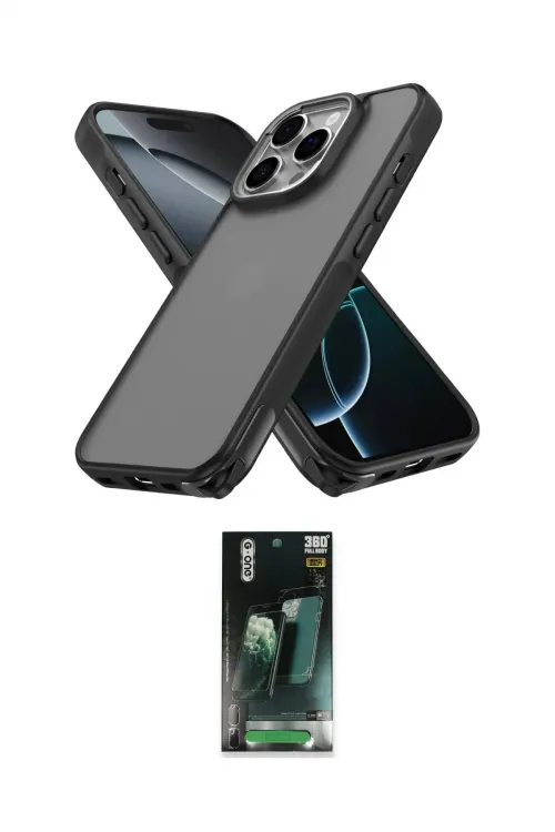ieg™ iPhone 16 Pro Max Kılıf Atlas Form - Siyah 360 Mat Full Body Arka Koruyucu