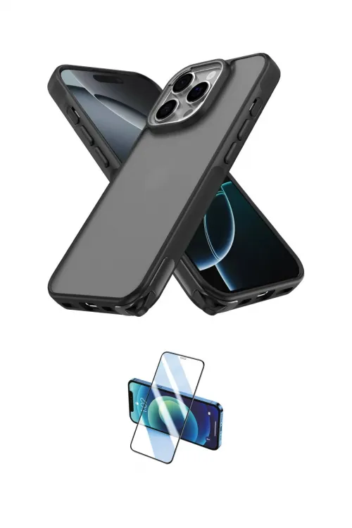 ieg™ iPhone 16 Pro Max Kılıf Atlas Form - Siyah 3D Antistatik Cam Ekran Koruyucu