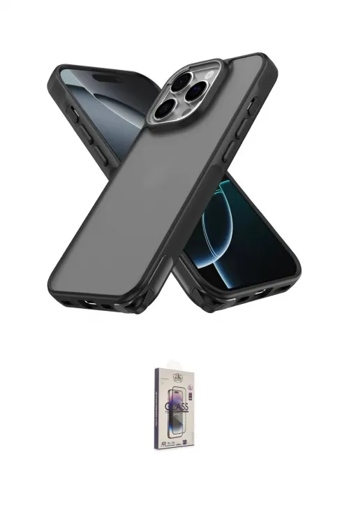 ieg™ iPhone 16 Pro Max Kılıf Atlas Form - Siyah Bilvis 3D Cam Ekran Koruyucu