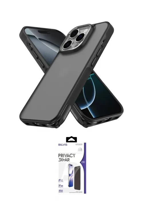ieg™ iPhone 16 Pro Max Kılıf Atlas Form - Siyah Bilvis 3X AR Hayalet Cam Ekran Koruyucu