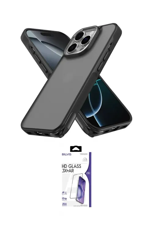 ieg™ iPhone 16 Pro Max Kılıf Atlas Form - Siyah Bilvis 3X AR HD Cam Ekran Koruyucu