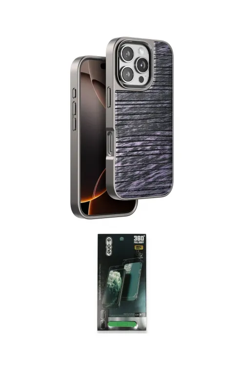 ieg™ iPhone 16 Pro Max Kılıf Atlas Minimal Özel Seri - Siyah 360 Mat Full Body Arka Koruyucu