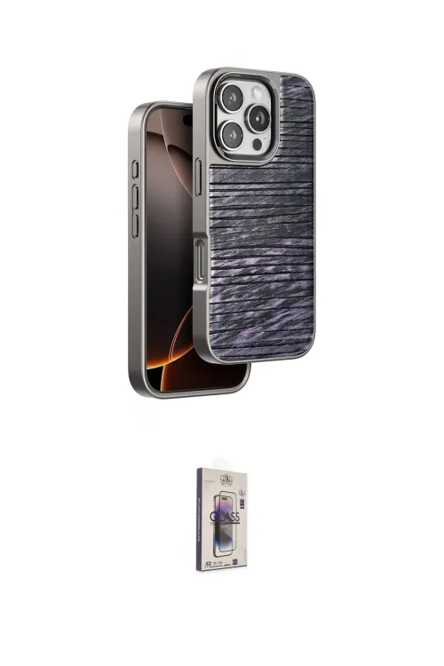 ieg™ iPhone 16 Pro Max Kılıf Atlas Minimal Özel Seri - Siyah Bilvis 3D Cam Ekran Koruyucu
