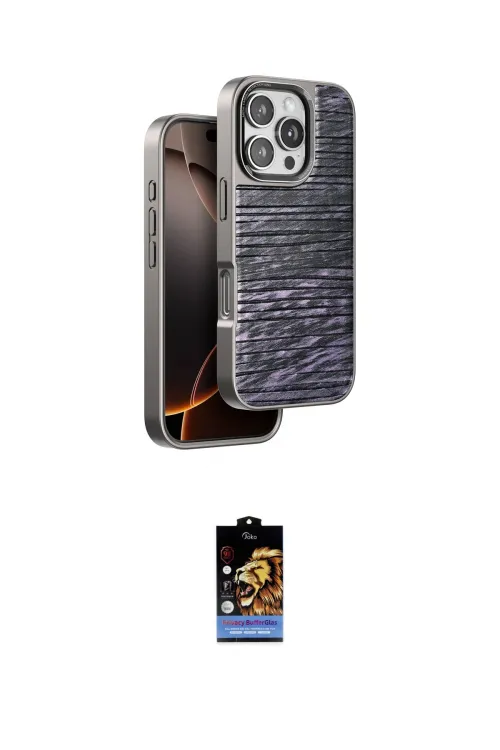 ieg™ iPhone 16 Pro Max Kılıf Atlas Minimal Özel Seri - Siyah Buffer Hayalet Cam Ekran Koruyucu
