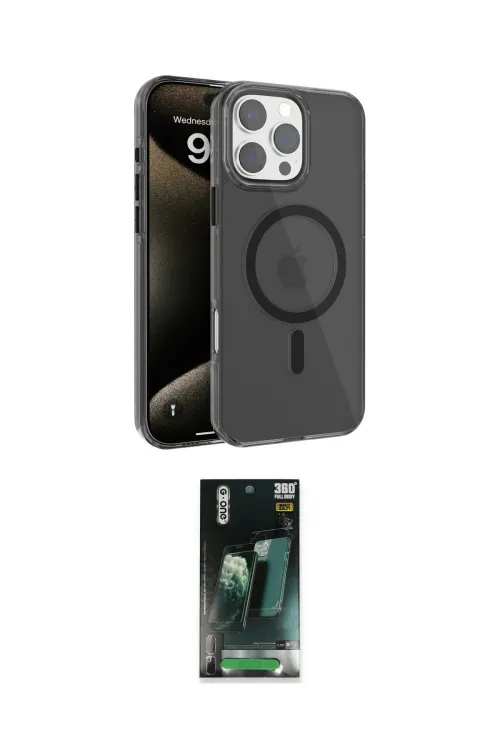 ieg™ iPhone 16 Pro Max Kılıf Doruk Doku Özel Seri - Siyah 360 Mat Full Body Arka Koruyucu