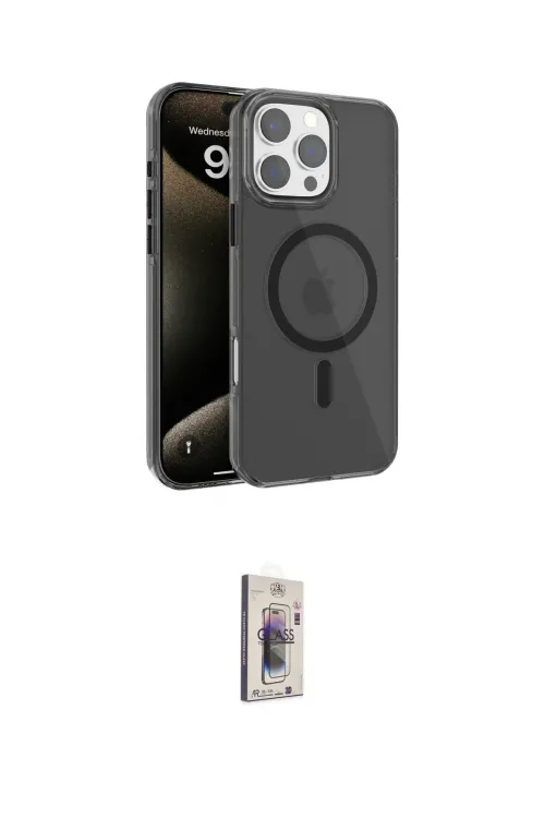 ieg™ iPhone 16 Pro Max Kılıf Doruk Doku Özel Seri - Siyah Bilvis 3D Cam Ekran Koruyucu