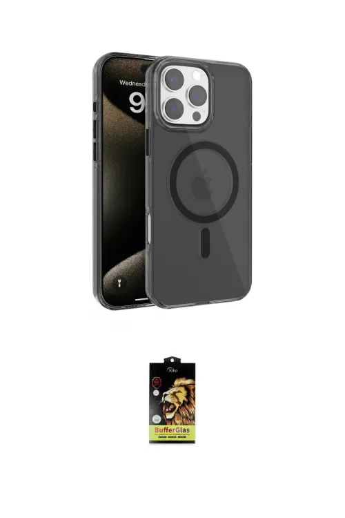 ieg™ iPhone 16 Pro Max Kılıf Doruk Doku Özel Seri - Siyah Buffer Cam Ekran Koruyucu