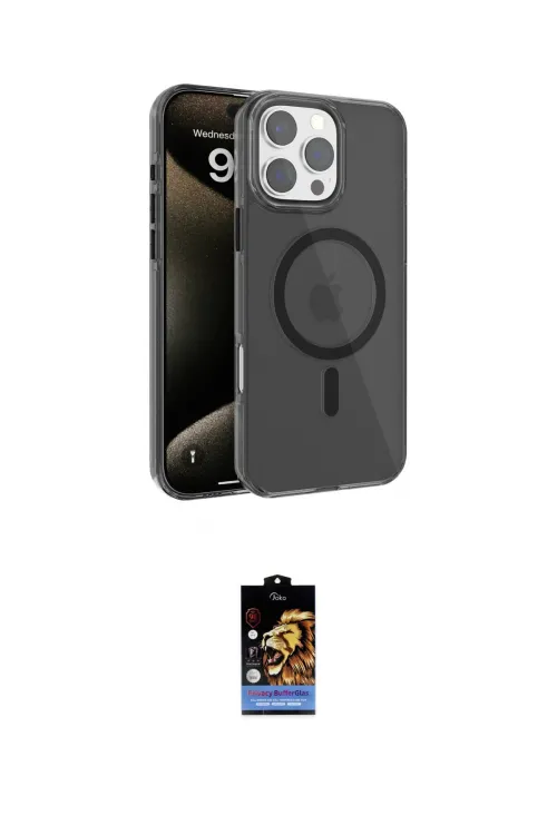 ieg™ iPhone 16 Pro Max Kılıf Doruk Doku Özel Seri - Siyah Buffer Hayalet Cam Ekran Koruyucu