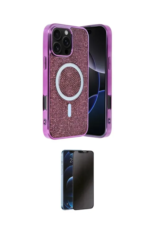 ieg™ iPhone 16 Pro Max Kılıf Eksen Çizgi - Siyah 3D Antistatik Hayalet Cam Ekran Koruyucu