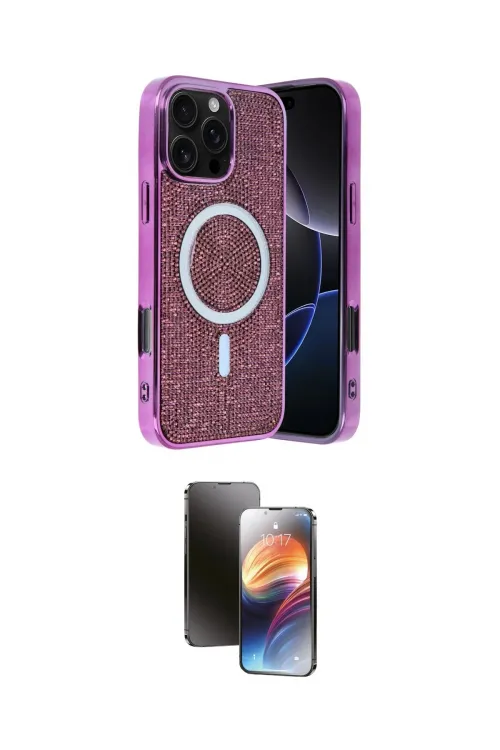 ieg™ iPhone 16 Pro Max Kılıf Eksen Çizgi - Siyah 3D Antistatik Mat Seramik Nano Ekran Koruyucu
