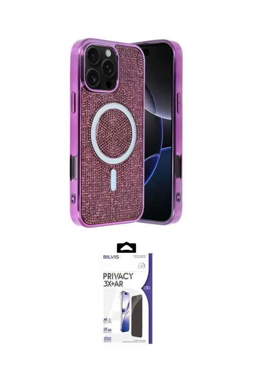 ieg™ iPhone 16 Pro Max Kılıf Eksen Çizgi - Siyah Bilvis 3X AR Hayalet Cam Ekran Koruyucu