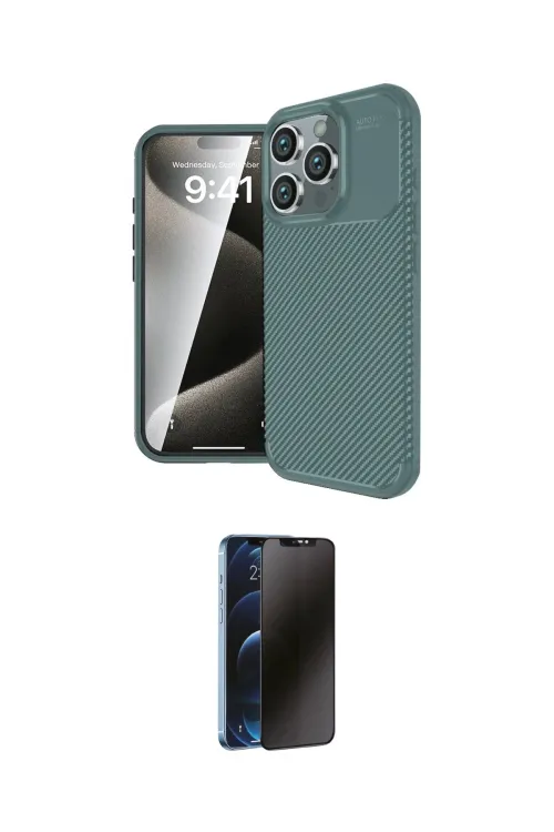 ieg™ iPhone 16 Pro Max Kılıf Eksen Form Prime - Siyah 3D Antistatik Hayalet Cam Ekran Koruyucu